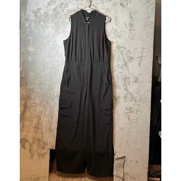 Athleta Brooklyn Utility Jumpsuit Black Wide Leg Size 12 Athleisure - Picture 1 of 11